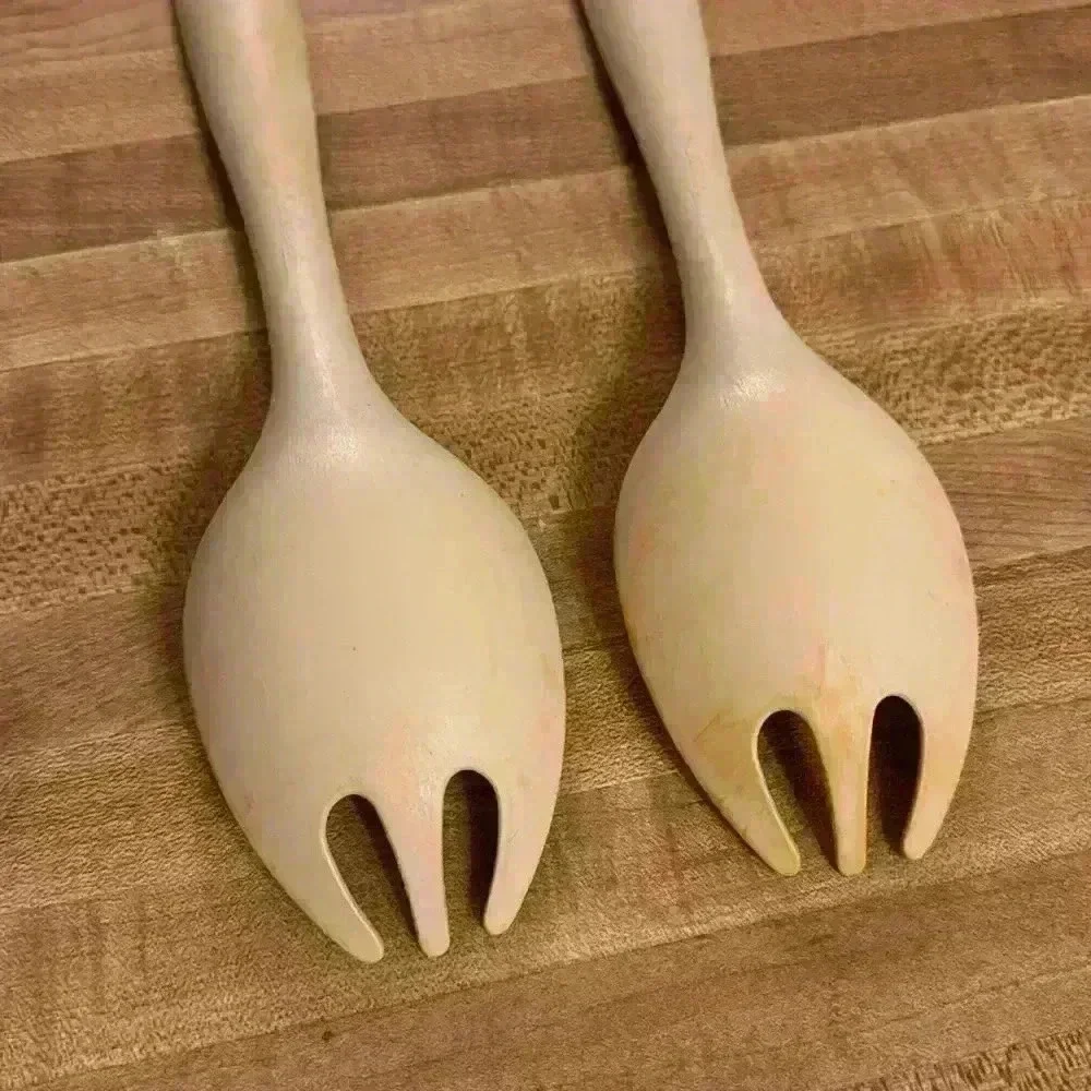 Tupperware Salad Serving Utensils 12'' Fork Spoon Set of 2 Vintage Harvest Gold